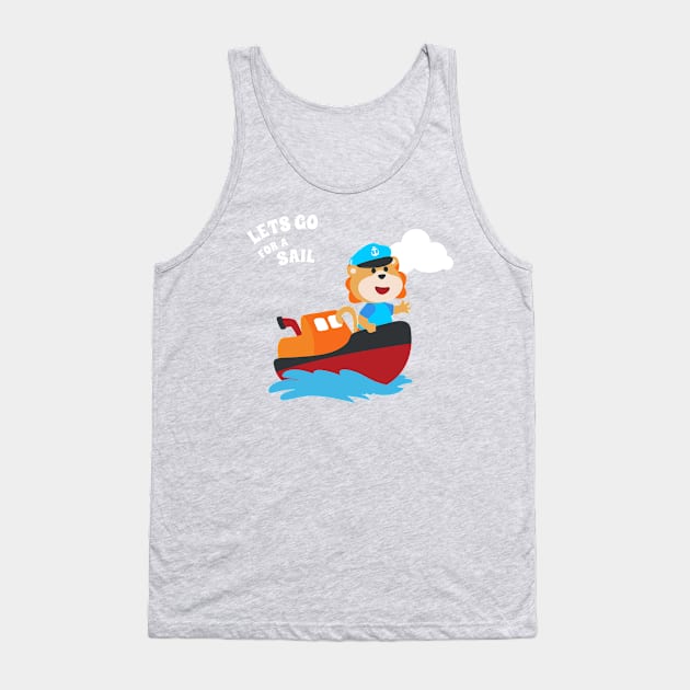 Cute lion the animal sailor on the boat with cartoon style. Tank Top by KIDS APPAREL